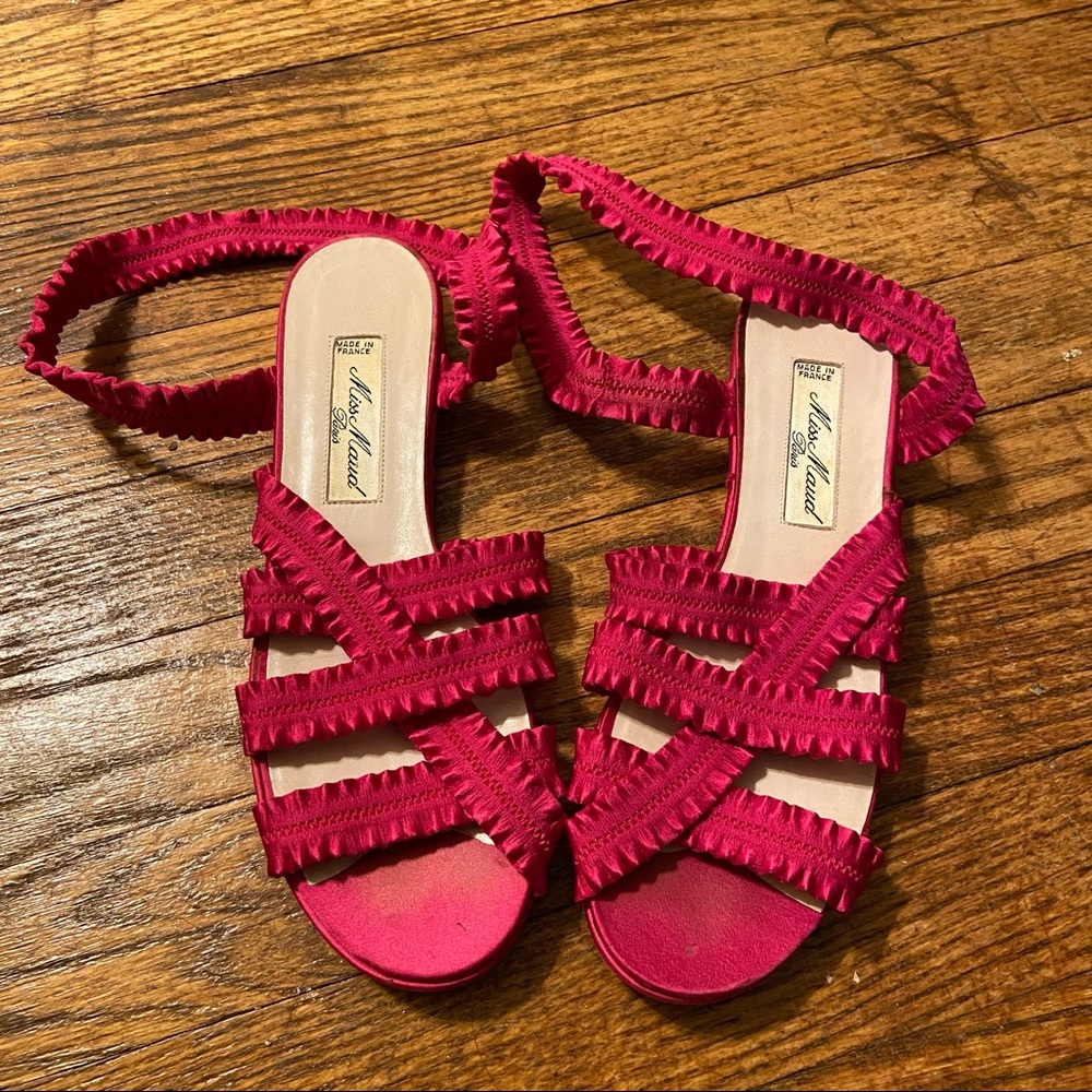 Vintage hot pink satin Miss Maud by Maude Frizon Made in France sandals